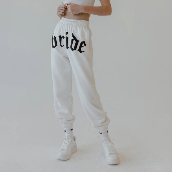 BrideMerch White High Rise Jogger Sweat Pants Like New Size XL - Picture 1 of 6